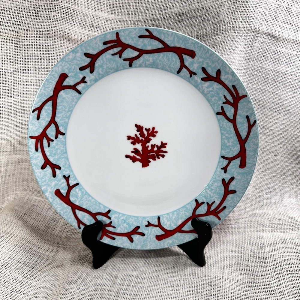 Z Gallerie Coral Reef Dinner Plate 11 Blue Red White Porcelain Coastal Retired